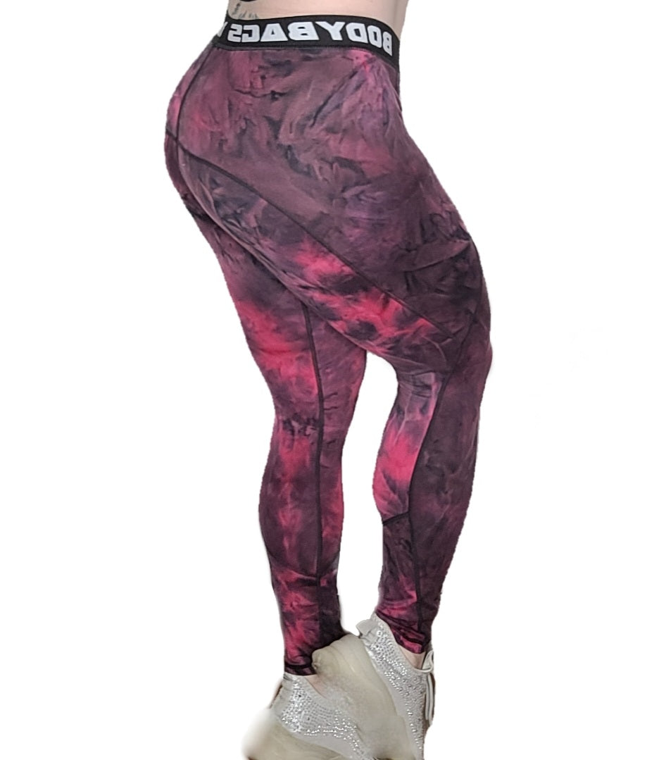 Ladies Tie Dye 7/8 Cut Leggings - Crimson Red