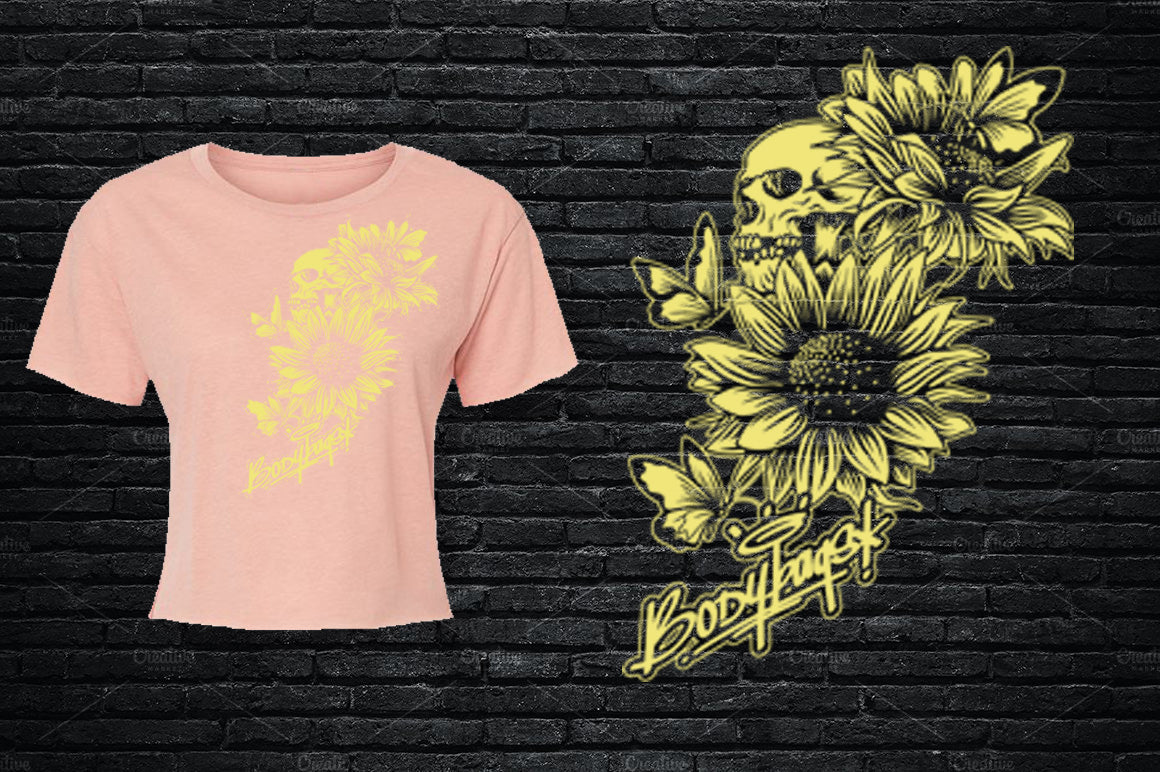 Skulls & Sunflowers - Ladies Relaxed Crop T-Shirt