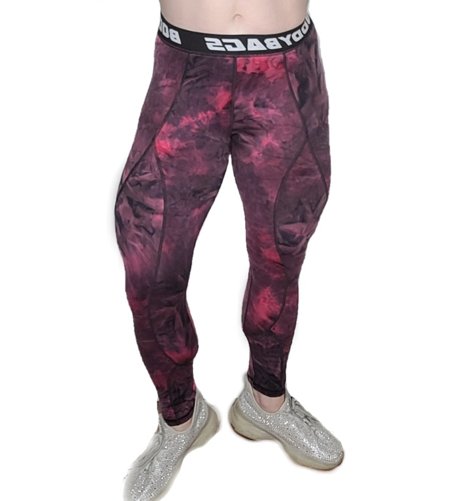 Ladies Tie Dye 7/8 Cut Leggings - Crimson Red